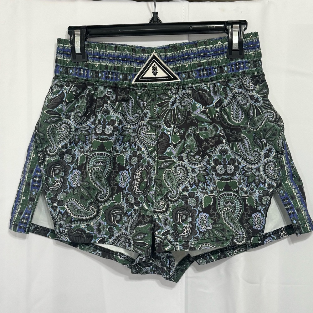 Free People FP Movement Next Round Paisley Shorts Green Blue Small High Rise